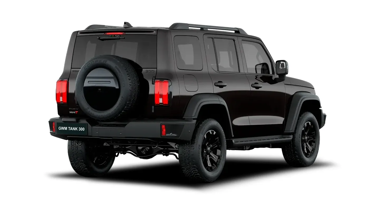GWM Tank 300 Híbrido 2.0 Turbo Automático: de trás, em três quartos (preto khalifa)