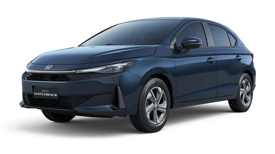 Honda City Hatchback EX 1.5 Automático: de frente, em três quartos (azul cósmico metálico)