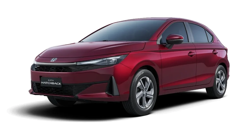Honda City Hatchback EX 1.5 Automático: de frente, em três quartos (vermelho supernova perolizado)