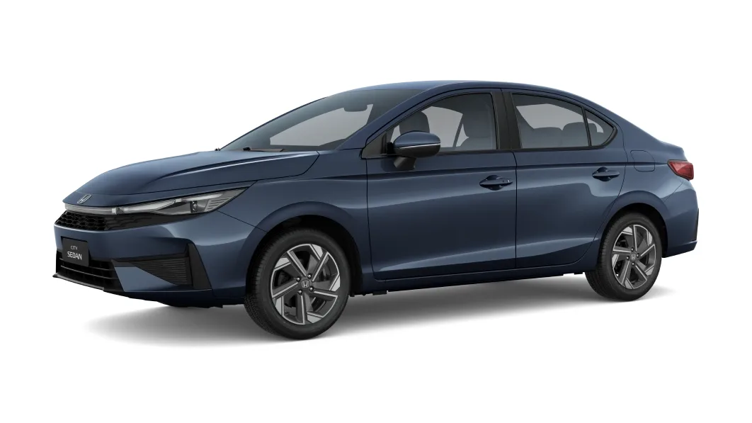 Honda City EX 1.5 Automático: de frente, em três quartos (azul cósmico metálico)