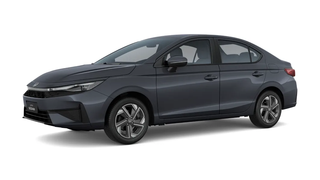 Honda City EX 1.5 Automático: de frente, em três quartos (cinza basalto metálico)