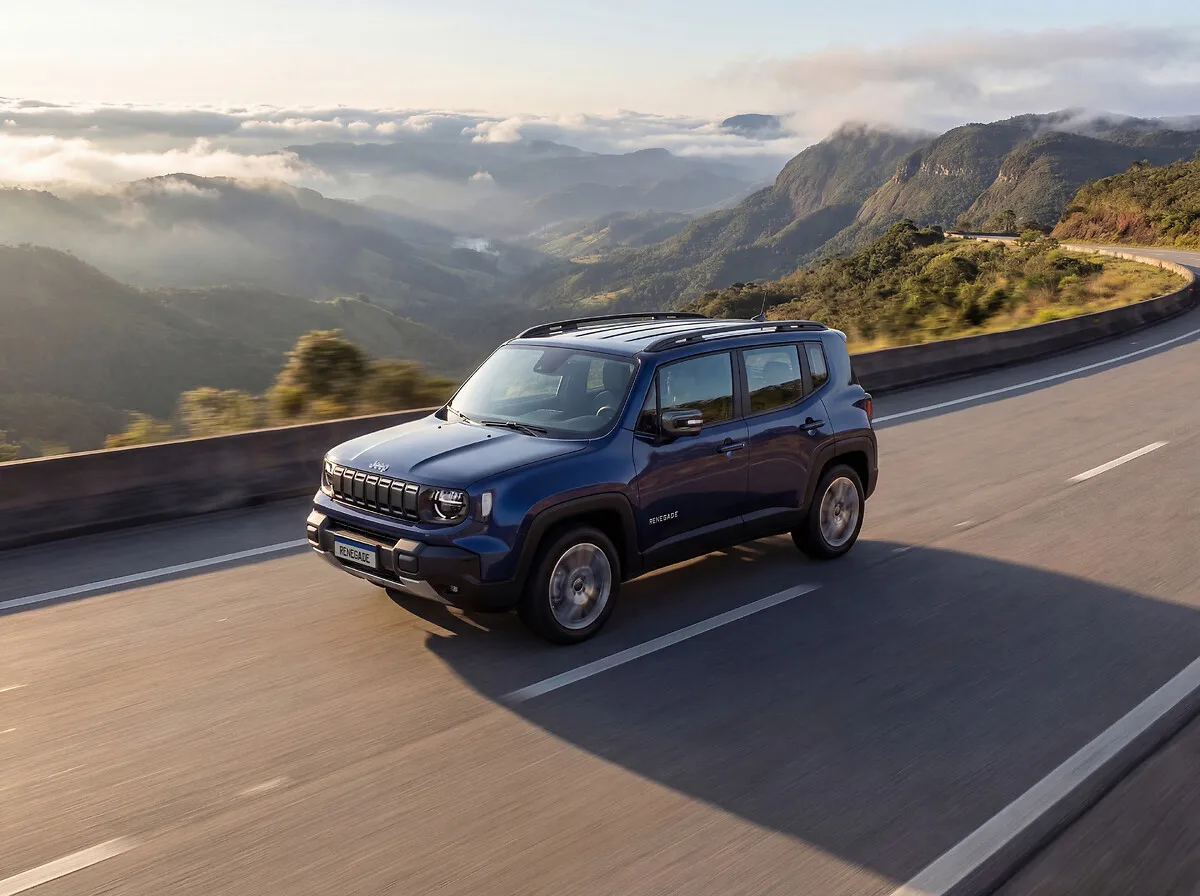 Jeep Renegade Longitude Hybrid 1.3 Turbo T270 Automático: três quartos de frente, na estrada