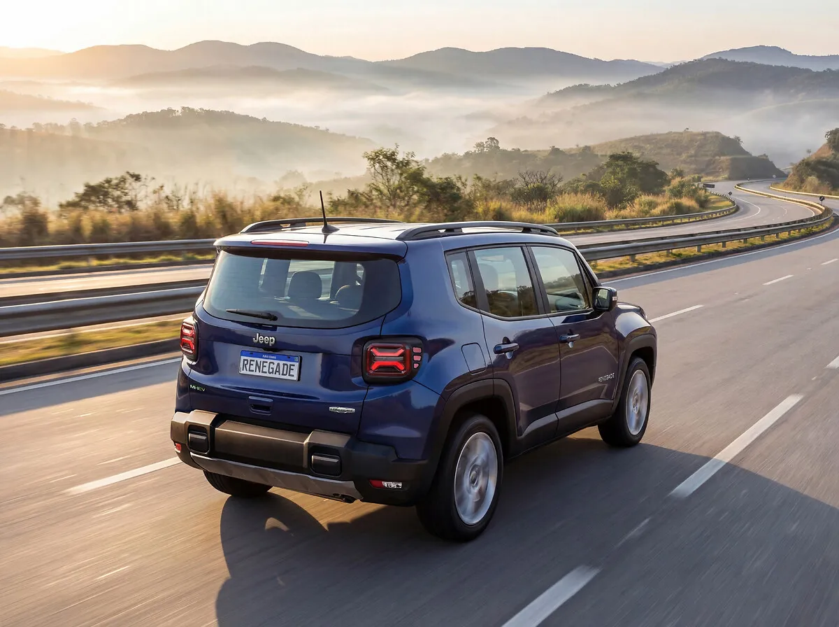 Jeep Renegade Longitude Hybrid 1.3 Turbo T270 Automático: três quartos de trás, na estrada