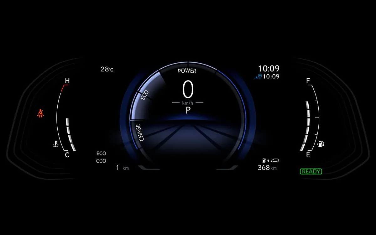 Lexus NX 350h Dynamic Híbrido Automático: quadro de instrumentos, com o indicador do sistema híbrido