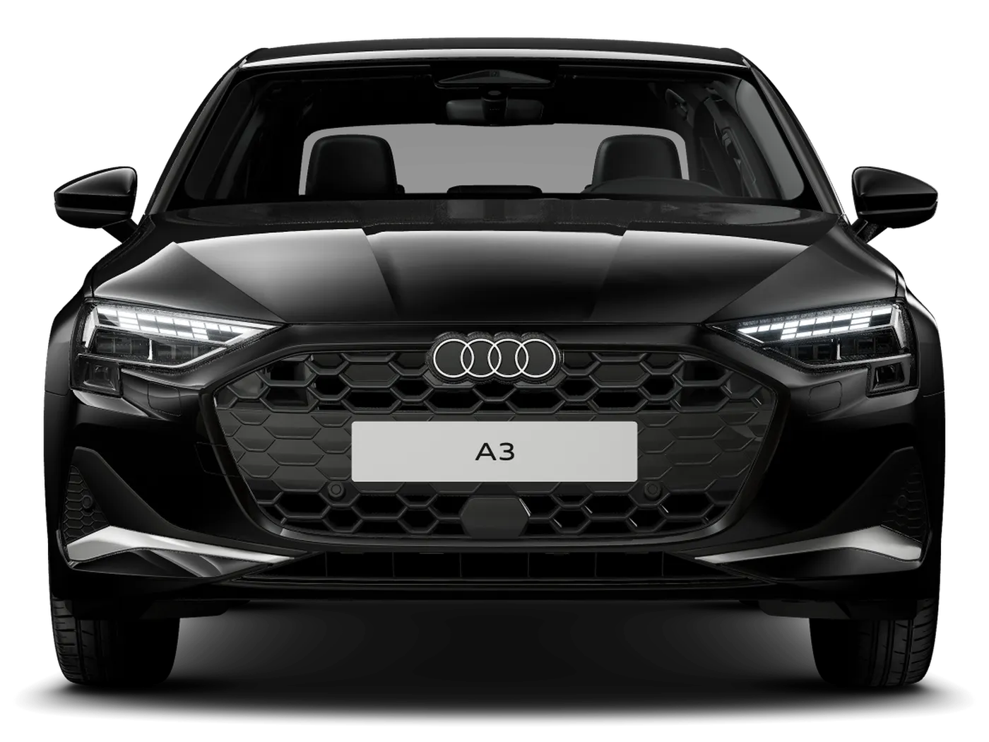 Frente do Audi A3 Sedan Advanced com a grade singleframe e os faróis LED