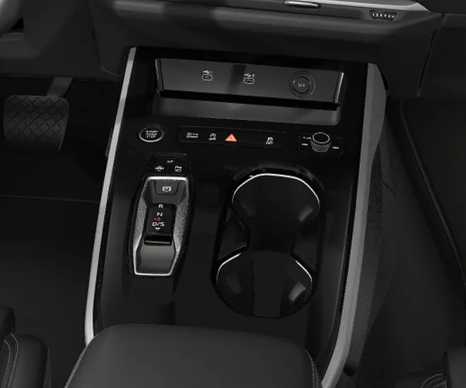 Console central do Audi A5 com o seletor do câmbio e os comandos de condução