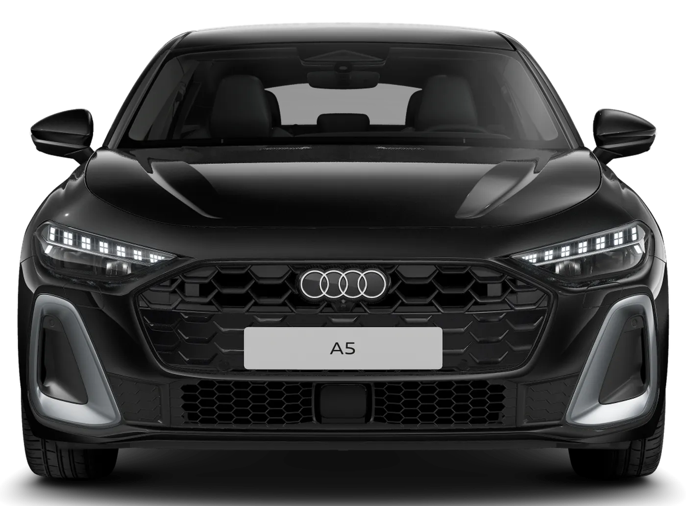 Frente do Audi A5 S line com a grade singleframe e os faróis de LED
