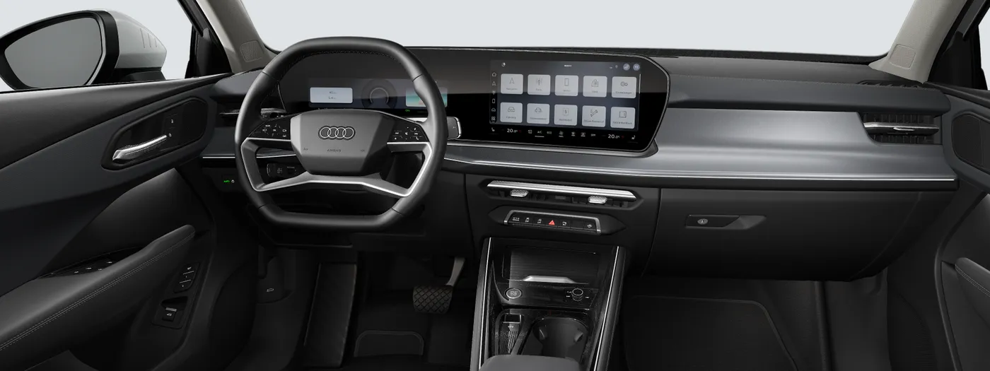 Painel do Audi Q3 com o Audi virtual cockpit plus e a central MMI no display panorâmico curvo