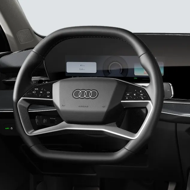 Volante esportivo em couro do Audi Q3, aplanado em cima e embaixo
