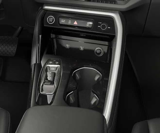 Console central do Audi Q5 com o seletor do câmbio e os porta-copos