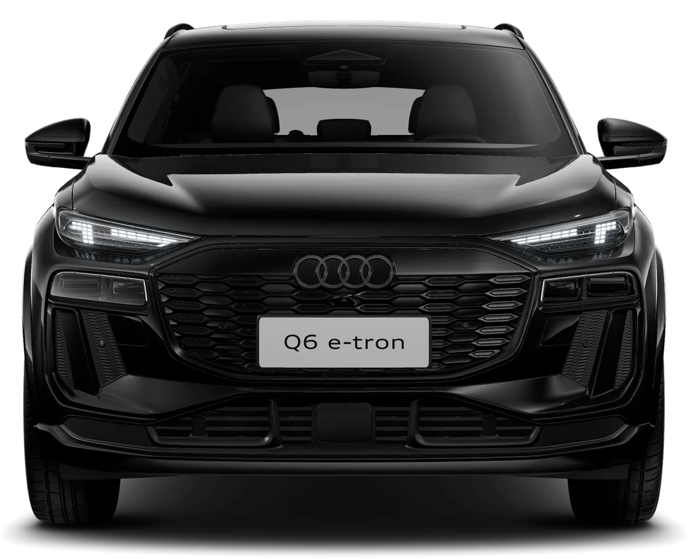 Frente do Audi Q6 e-tron S line em Preto Mito Metálico