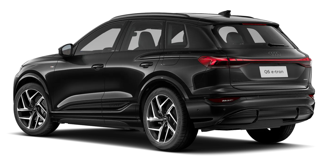 Traseira do Audi Q6 e-tron com as lanternas LED pro ligadas por uma faixa de luz
