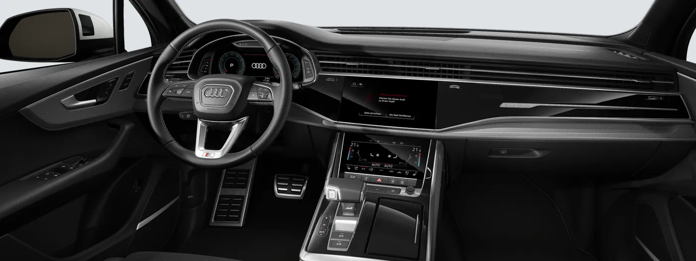 Painel do Audi Q7 com o Audi virtual cockpit e as duas telas centrais