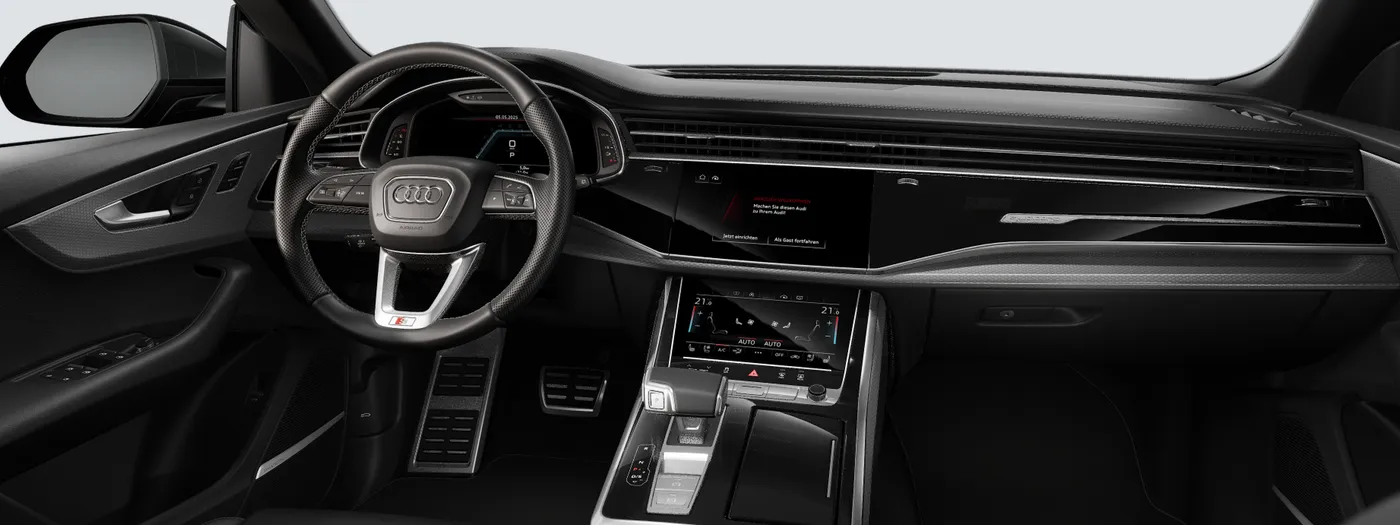Painel do Audi Q8 com o Audi virtual cockpit plus e as duas telas centrais