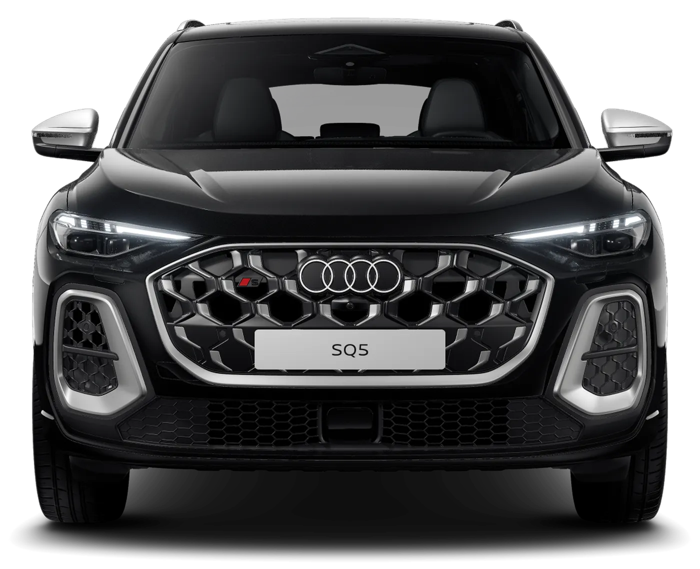 Frente do Audi SQ5 com a grade singleframe e o emblema S