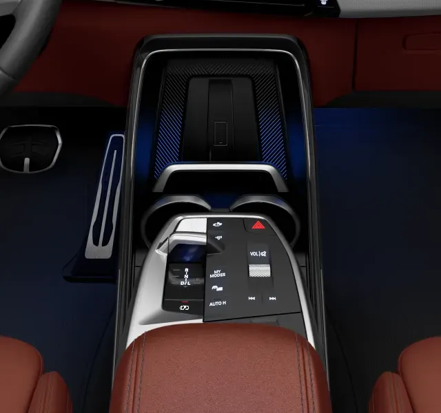 Console central da BMW X2 com os comandos e a iluminação ambiente
